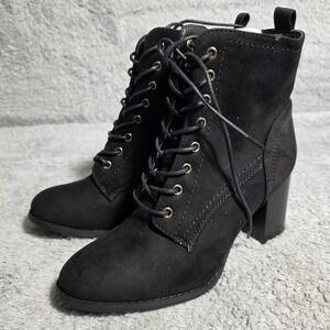Journee‎ Womens Black Lace Up Block Heel Combat Ankle Boots Booties Size 8.5 NEW